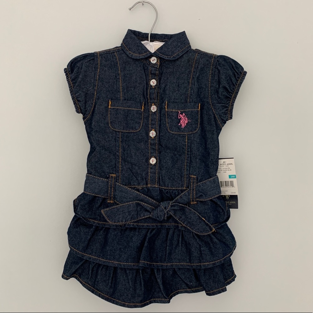 U.S. Polo Assn. Girls' Tiered Ruffle Denim Dress